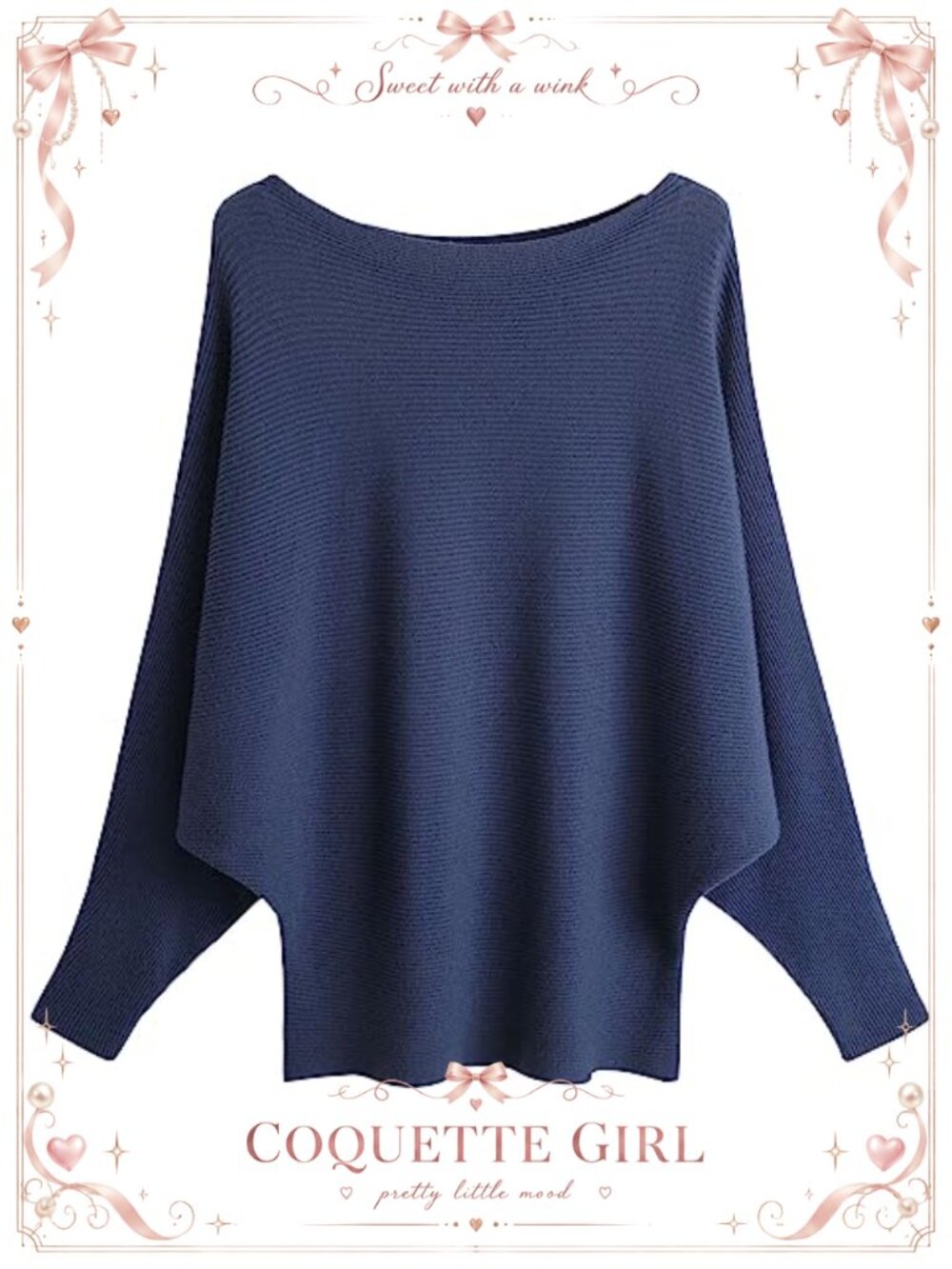 Viscose Blend Boat Neck Dolman Sleeve Knitted Pullover Sweater One Size